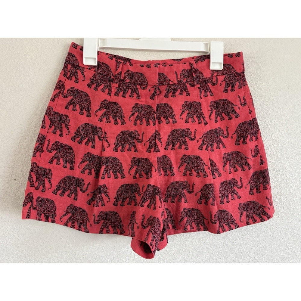 J.Crew Elephant Print Linen Blend Shorts Womens Size 8 Pink Novelty Preppy